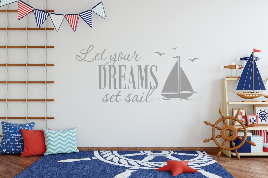 LANGS Nautical Wood Block Sign – Let Your Dreams Set Sail – Seaside Boat Home Decor