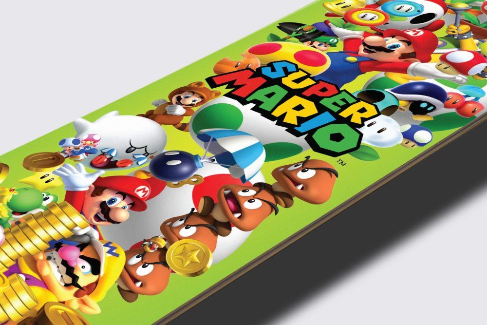 Super Mario skate deck up close