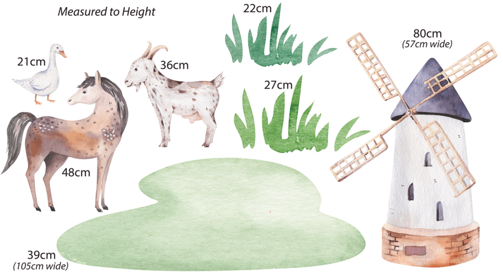 Measurements of Farm animal decals